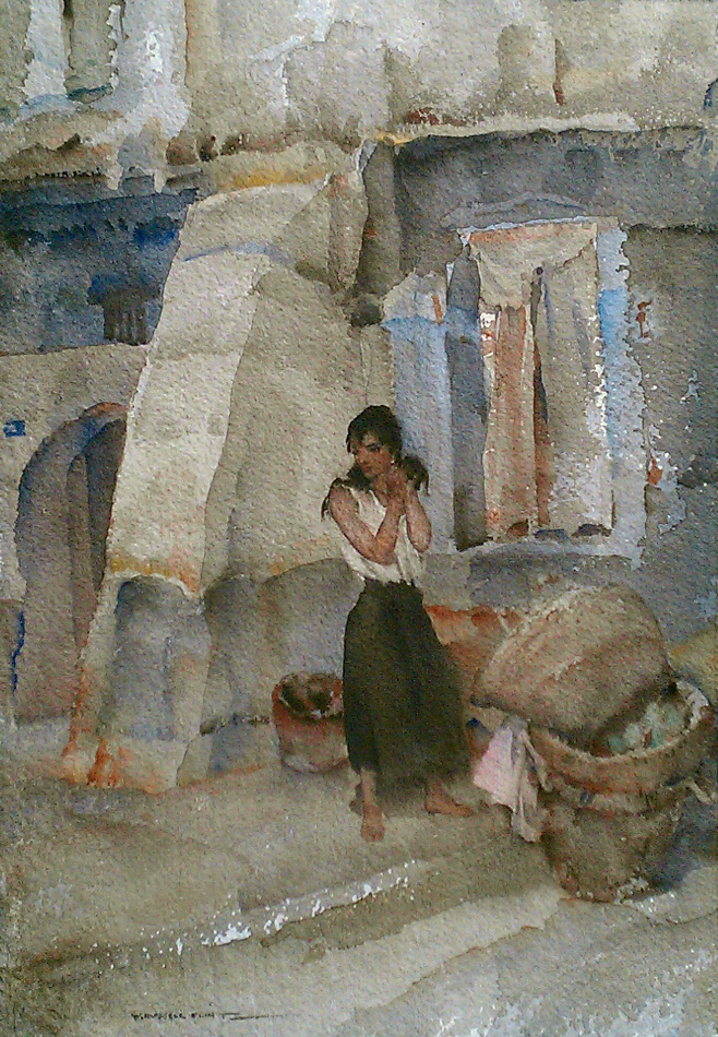 sir william russell flint Cecilia's earing original watercolour painting