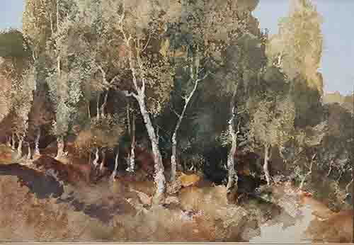 sir william russell flint, woodland, Surrey, original watercolour painting