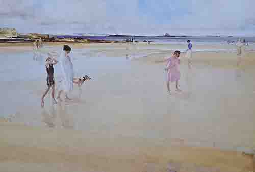 russell flint, Fun on the sands, Bamburgh, limited edition print